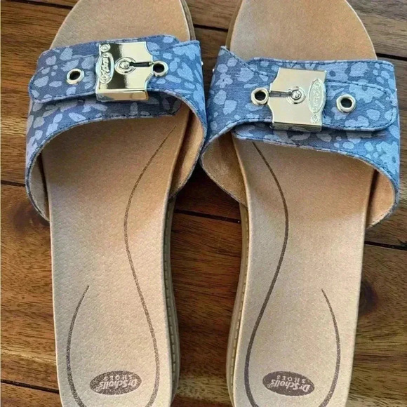 Dr Scholl’s blue flower Sz 7 flip flop sandals slides - Picture 3 of 5